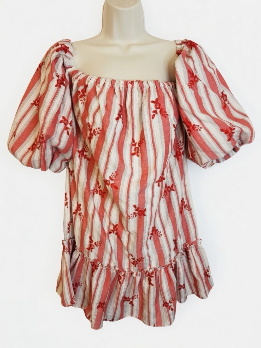 Misa Los Angeles Acel off the shoulder striped floral embroidered mini dress M